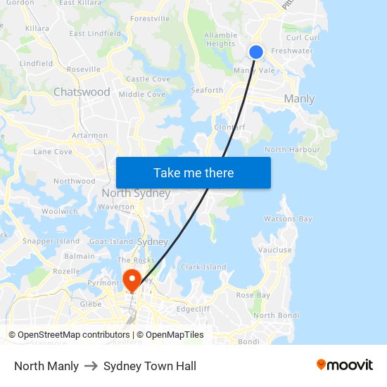 North Manly to Sydney Town Hall map