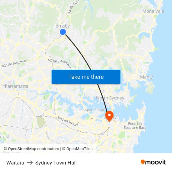 Waitara to Sydney Town Hall map