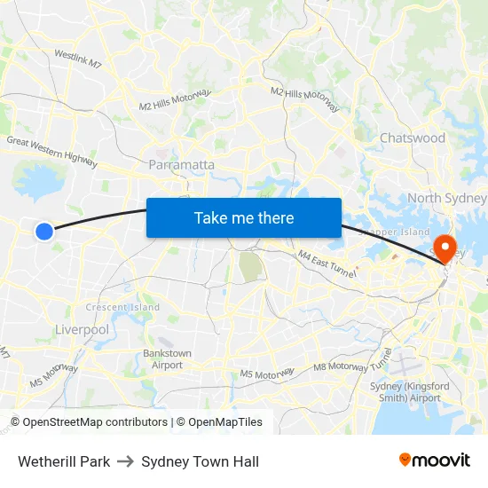 Wetherill Park to Sydney Town Hall map