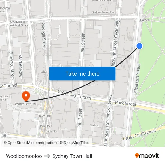Woolloomooloo to Sydney Town Hall map