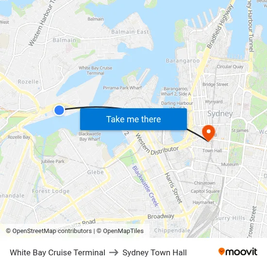 White Bay Cruise Terminal to Sydney Town Hall map