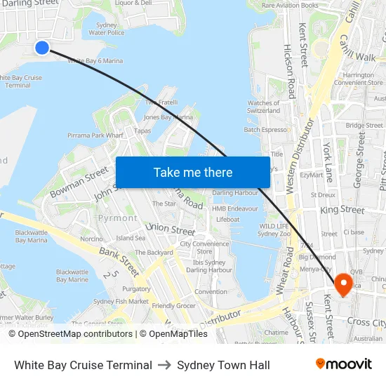 White Bay Cruise Terminal to Sydney Town Hall map