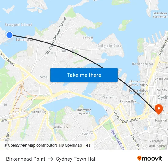 Birkenhead Point to Sydney Town Hall map