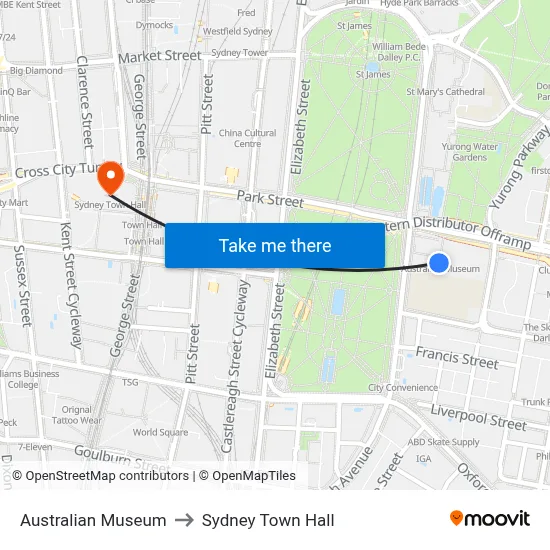 Australian Museum to Sydney Town Hall map