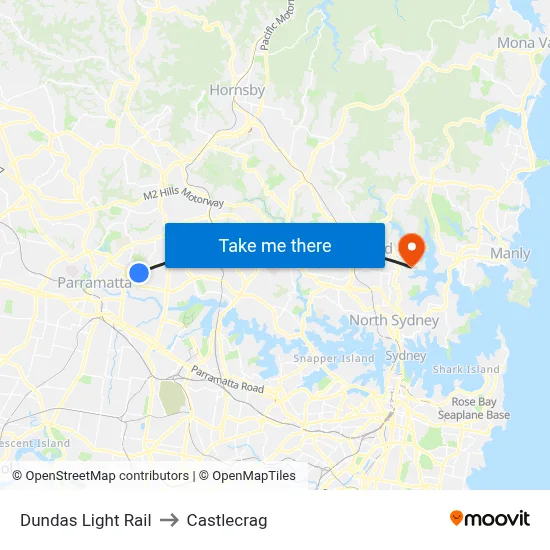 Dundas Light Rail to Castlecrag map