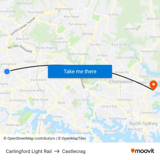 Carlingford Light Rail to Castlecrag map