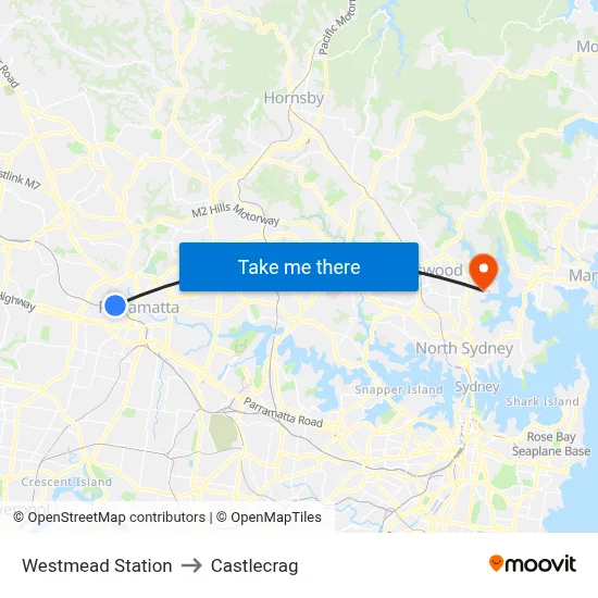 Westmead Station to Castlecrag map
