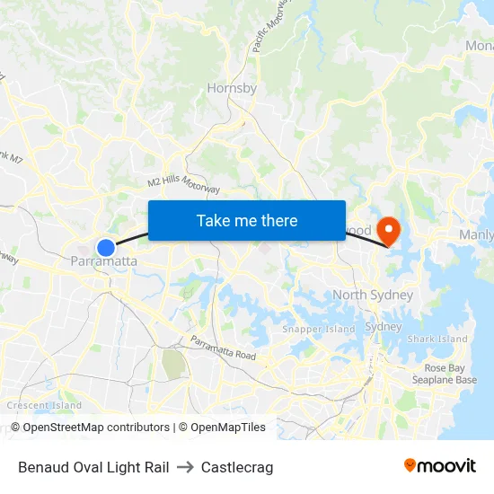Benaud Oval Light Rail to Castlecrag map