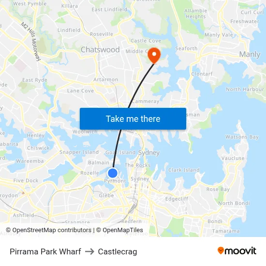 Pirrama Park Wharf to Castlecrag map