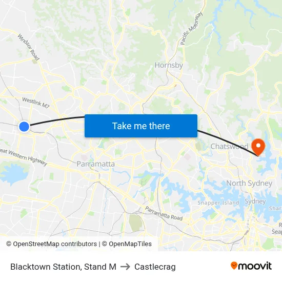 Blacktown Station, Stand M to Castlecrag map