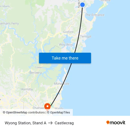 Wyong Station, Stand A to Castlecrag map