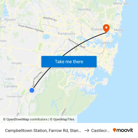 Campbelltown Station, Farrow Rd, Stand G to Castlecrag map