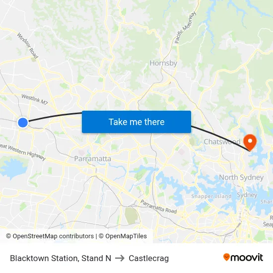 Blacktown Station, Stand N to Castlecrag map
