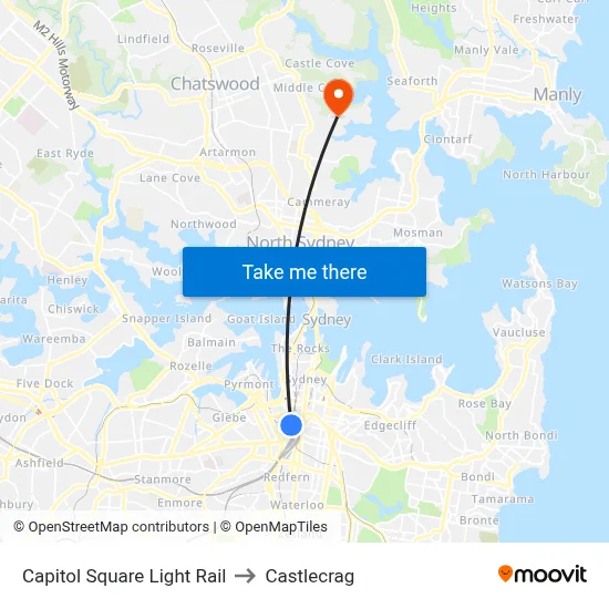 Capitol Square Light Rail to Castlecrag map