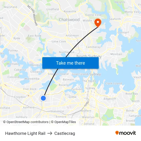 Hawthorne Light Rail to Castlecrag map