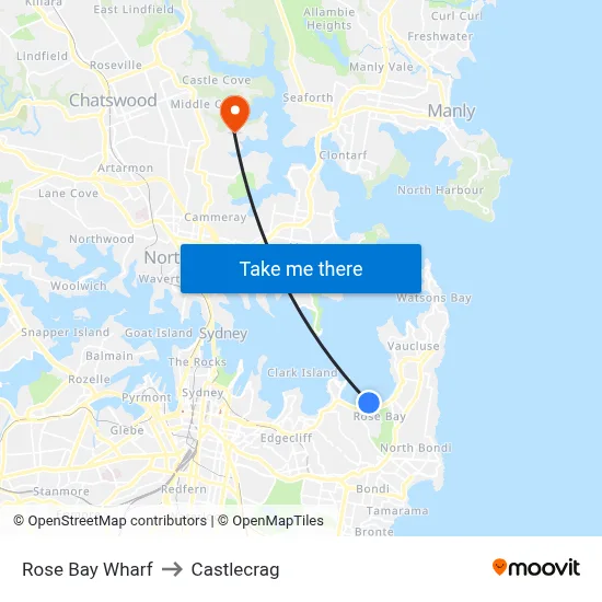 Rose Bay Wharf to Castlecrag map