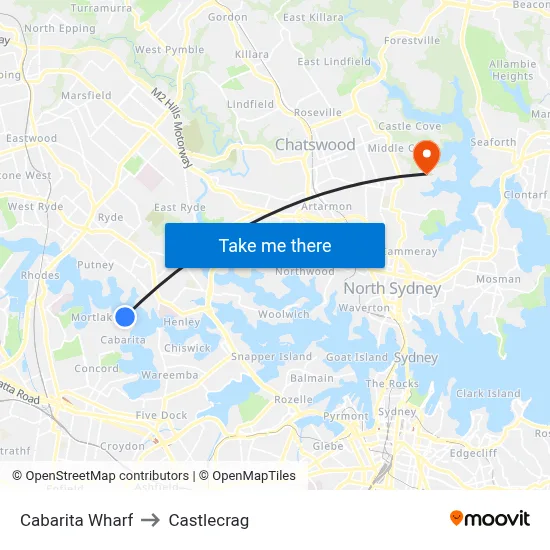 Cabarita Wharf to Castlecrag map