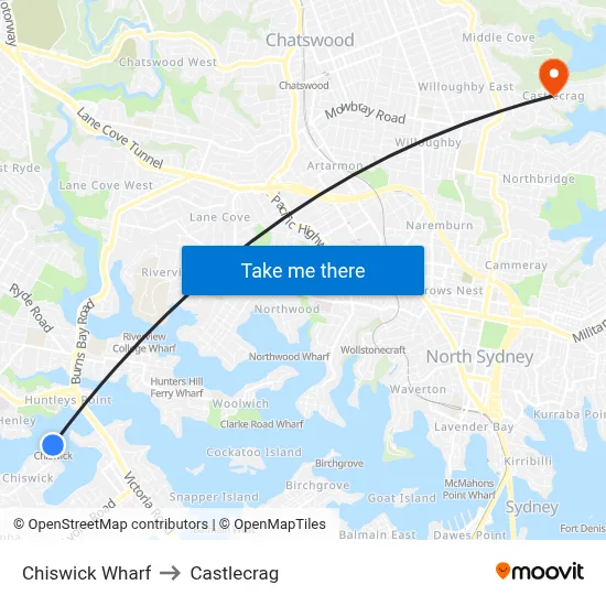 Chiswick Wharf to Castlecrag map