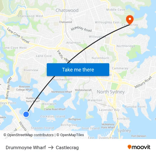 Drummoyne Wharf to Castlecrag map