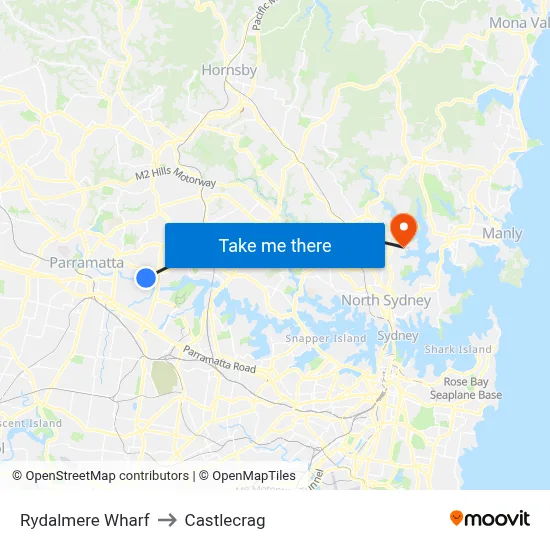 Rydalmere Wharf to Castlecrag map