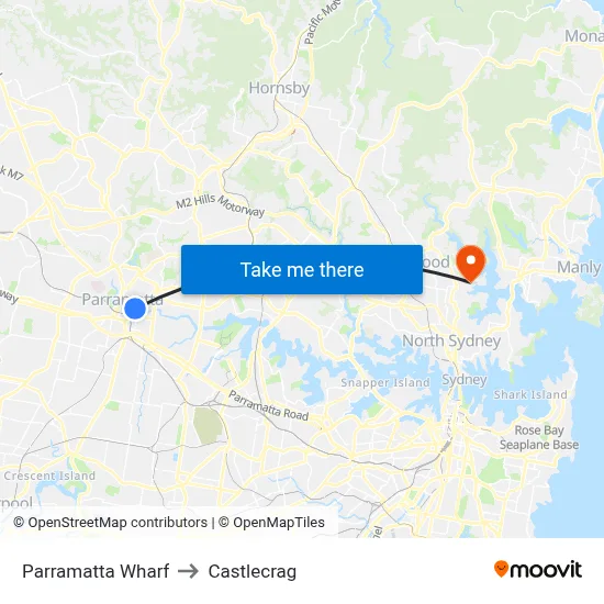 Parramatta Wharf to Castlecrag map
