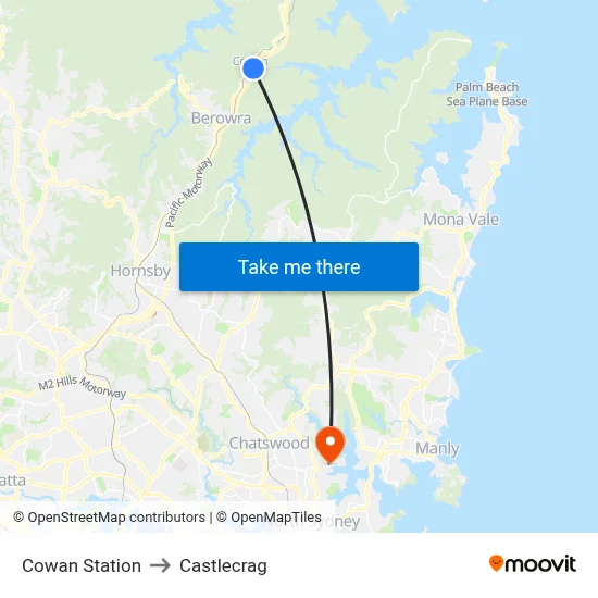 Cowan Station to Castlecrag map