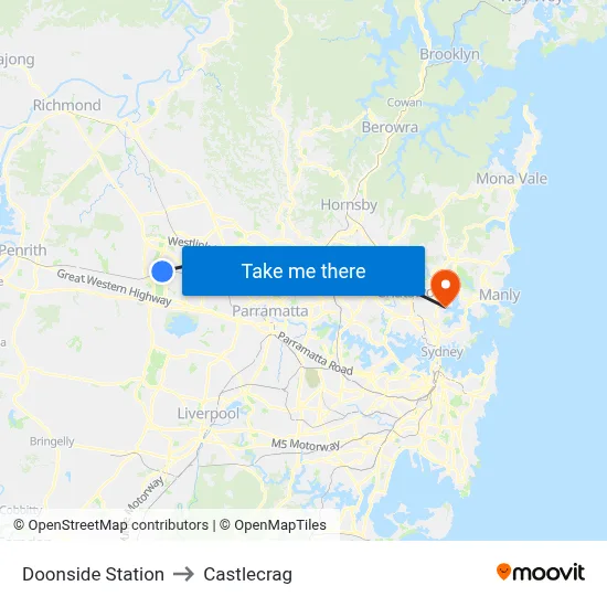 Doonside Station to Castlecrag map