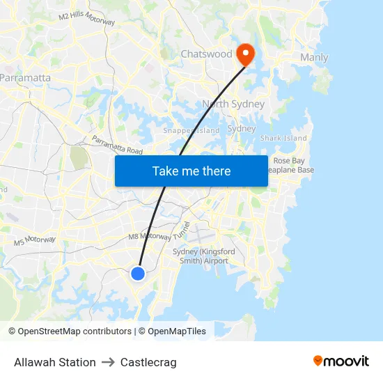 Allawah Station to Castlecrag map