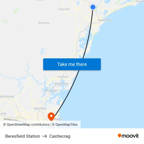 Beresfield Station to Castlecrag map