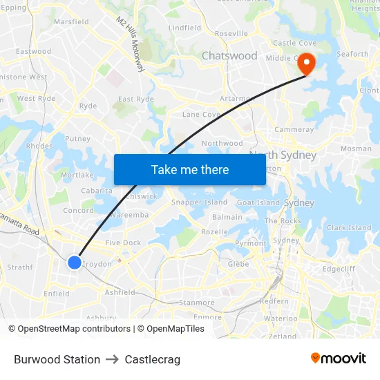 Burwood Station to Castlecrag map