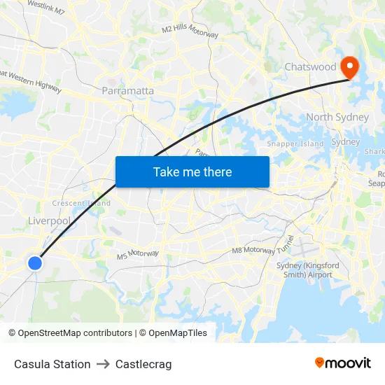 Casula Station to Castlecrag map