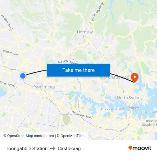 Toongabbie Station to Castlecrag map
