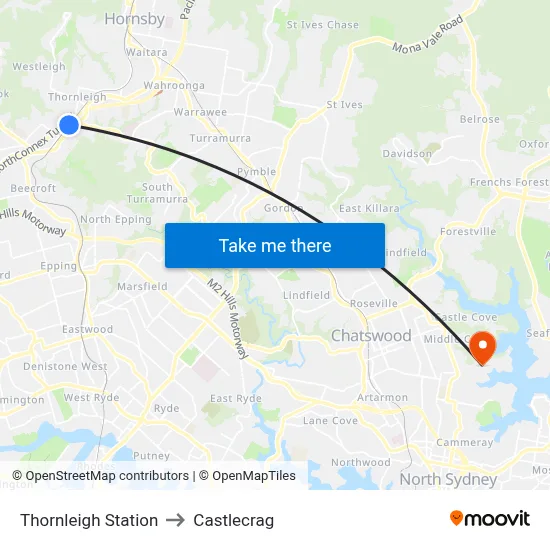 Thornleigh Station to Castlecrag map