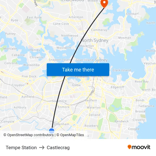 Tempe Station to Castlecrag map