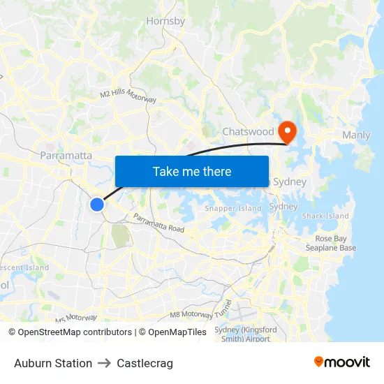 Auburn Station to Castlecrag map