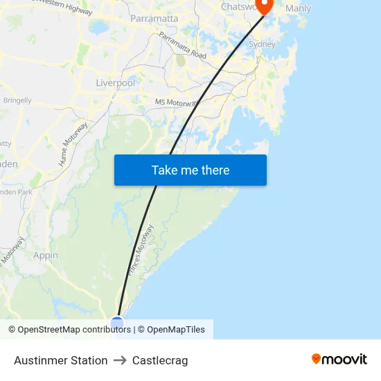 Austinmer Station to Castlecrag map