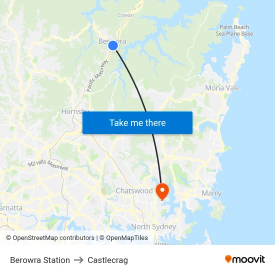 Berowra Station to Castlecrag map