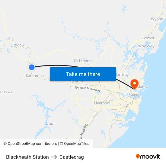 Blackheath Station to Castlecrag map