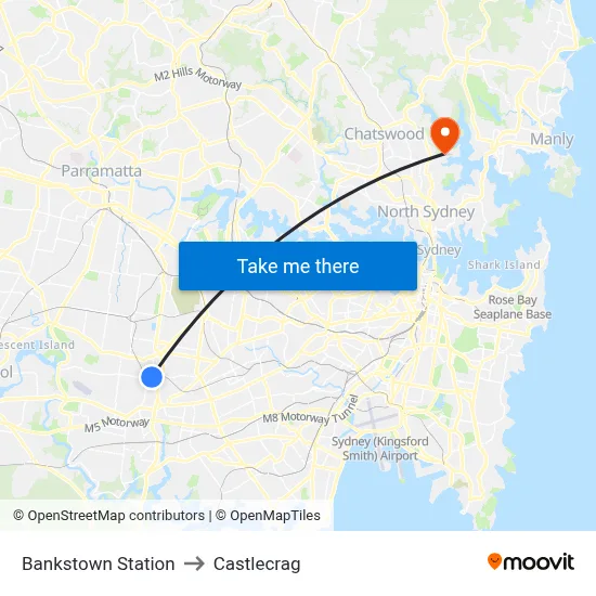 Bankstown Station to Castlecrag map