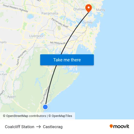 Coalcliff Station to Castlecrag map