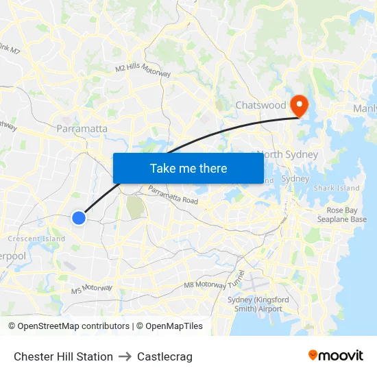 Chester Hill Station to Castlecrag map