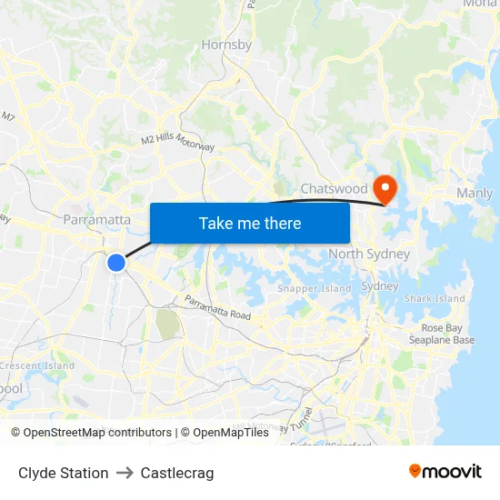 Clyde Station to Castlecrag map