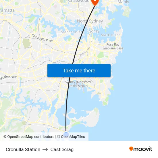 Cronulla Station to Castlecrag map