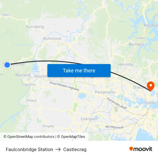 Faulconbridge Station to Castlecrag map
