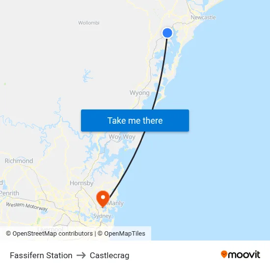 Fassifern Station to Castlecrag map