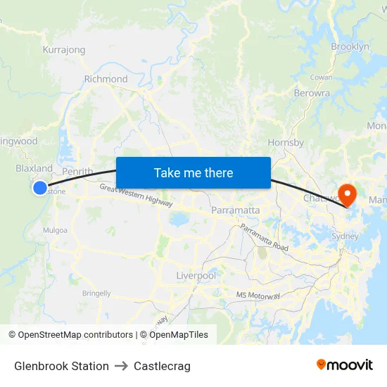 Glenbrook Station to Castlecrag map