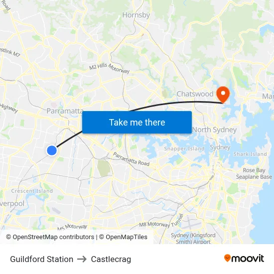 Guildford Station to Castlecrag map