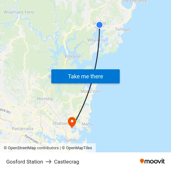 Gosford Station to Castlecrag map