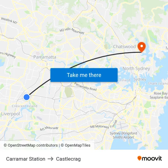 Carramar Station to Castlecrag map