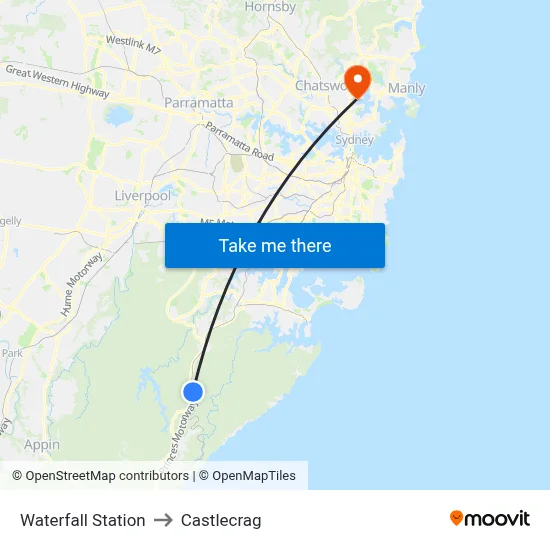 Waterfall Station to Castlecrag map